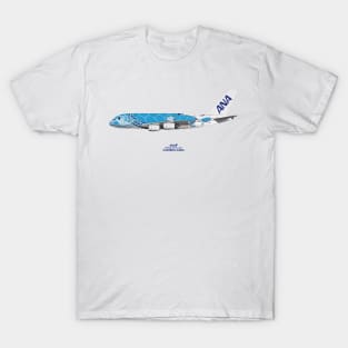 Illustration of ANA Airbus A380 - Flying Honu Lani T-Shirt